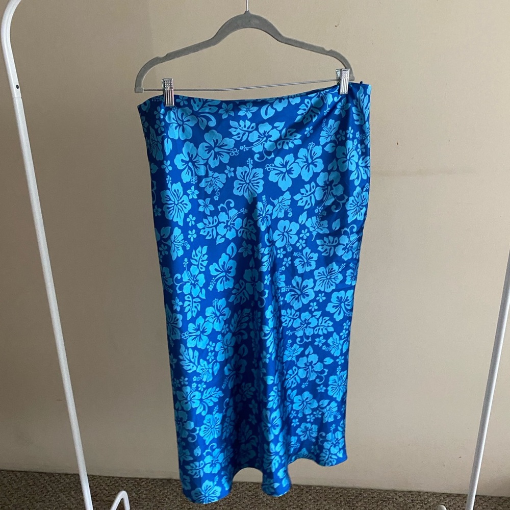 Blue Floral Midi Skirt